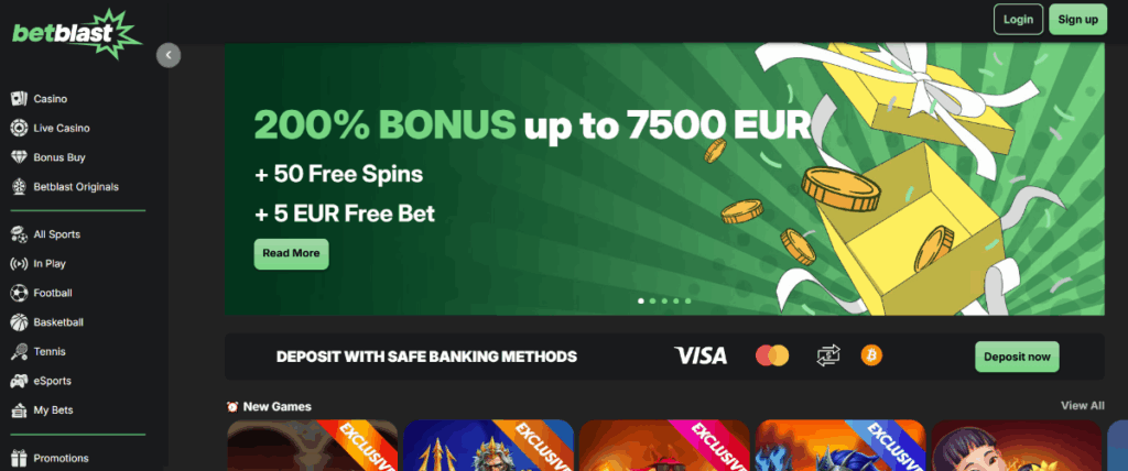 Betblast Bitcoin Casino Boni, Live Cashback und Freispiele 


